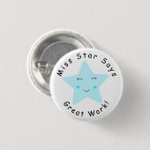 Blue Happy Star Boy Great Work Button (Vorne & Hinten)