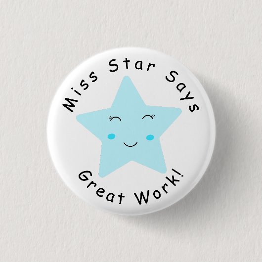 Blue Happy Star Boy Great Work Button (Vorderseite)