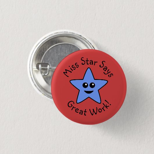 Blue Happy Star Great Work Button (Vorne & Hinten)