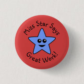Blue Happy Star Great Work Button (Vorderseite)