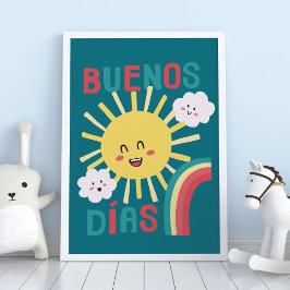 Blue Happy Sun Kinderzimmer Art in Spanisch Poster