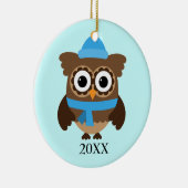 Blue Hat Owl mit Blue Scarf Ornament (Rechts)