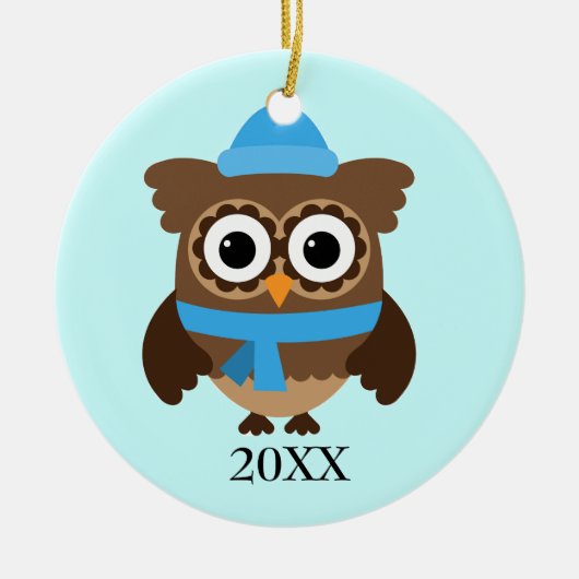 Blue Hat Owl mit Blue Scarf Ornament (Vorne)