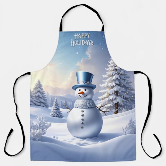 Blue Hat Snowman Christmas Tree Holiday Apron Schürze (Vorderseite)