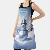 Blue Hat Snowman Christmas Tree Holiday Apron Schürze (InSitu)