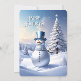 Blue Hat Snowman Christmas Tree Holiday Card Feiertagskarte