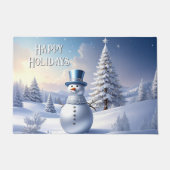 Blue Hat Snowman Christmas Tree Holiday Doormat Fußmatte (Vorderseite)