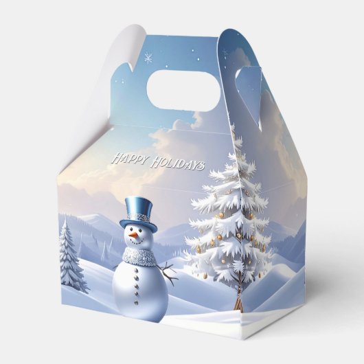 Blue Hat Snowman Christmas Tree Holiday Favor Box Geschenkschachtel (Rückseite)