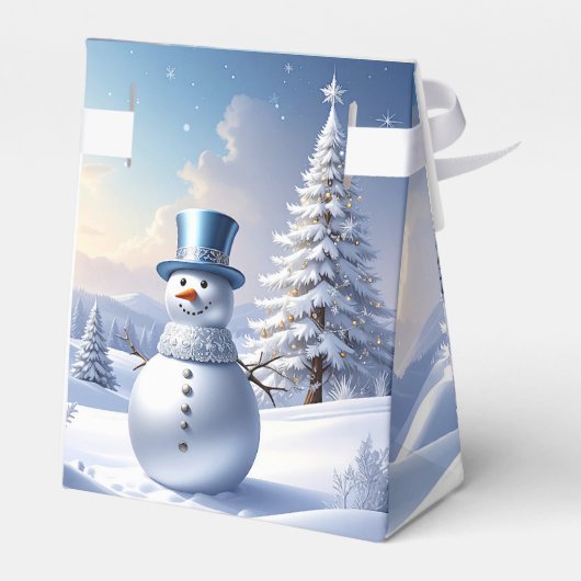 Blue Hat Snowman Christmas Tree Holiday Favor Box Geschenkschachtel (Rückseite)