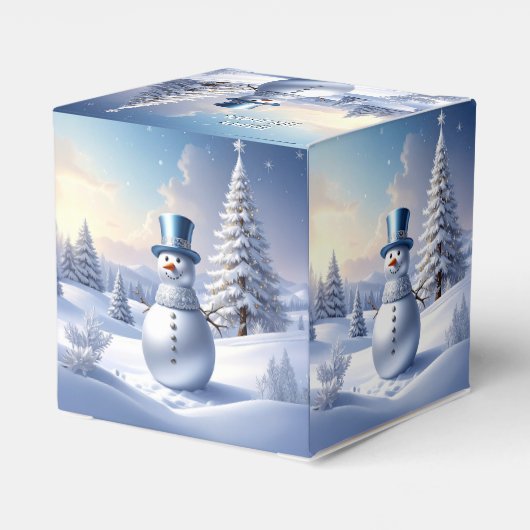 Blue Hat Snowman Christmas Tree Holiday Favor Box Geschenkschachtel (Rückseite)