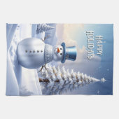 Blue Hat Snowman Christmas Tree Holiday Geschirrtuch (Horizontal)