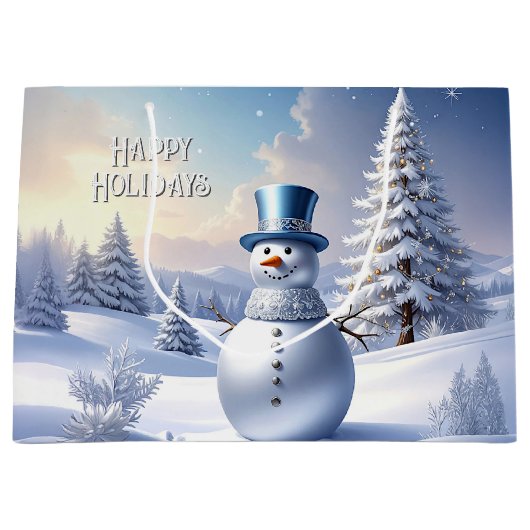 Blue Hat Snowman Christmas Tree Holiday Gift Bag Große Geschenktüte (Vorderseite)