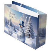 Blue Hat Snowman Christmas Tree Holiday Gift Bag Große Geschenktüte (Vorderseite Schrägansicht)