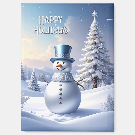 Blue Hat Snowman Christmas Tree Holiday Magnet (Vorderseite)