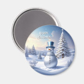 Blue Hat Snowman Christmas Tree Holiday Magnet (Vorderseite/Rückseite)