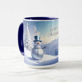 Blue Hat Snowman Christmas Tree Holiday Mug Tasse