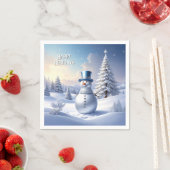 Blue Hat Snowman Christmas Tree Holiday Napkin Serviette (Beispiel)