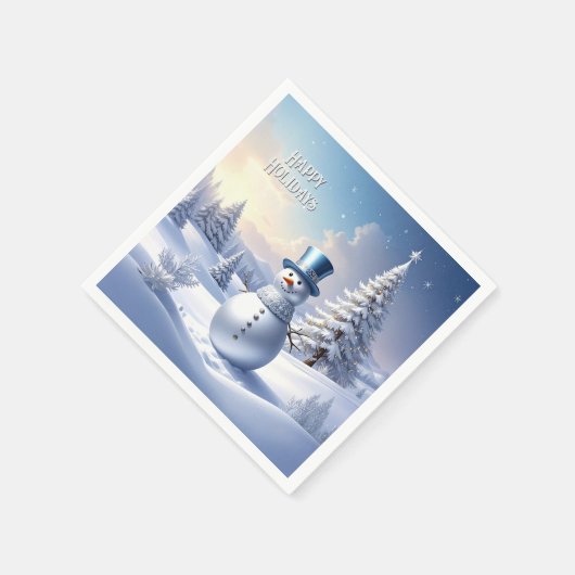 Blue Hat Snowman Christmas Tree Holiday Napkin Serviette (Ecke)