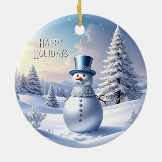Blue Hat Snowman Christmas Tree Holiday Ornament (Hinten)
