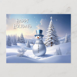 Blue Hat Snowman Christmas Tree Holiday Postcard Postkarte