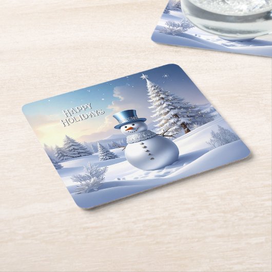 Blue Hat Snowman Christmas Tree Holiday Rechteckiger Pappuntersetzer (angewinkelt)
