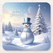 Blue Hat Snowman Christmas Tree Holiday Rechteckiger Pappuntersetzer (Vorderseite)