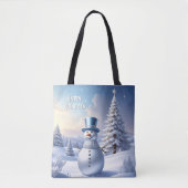 Blue Hat Snowman Christmas Tree Holiday Tote Bag Tasche (Vorderseite)
