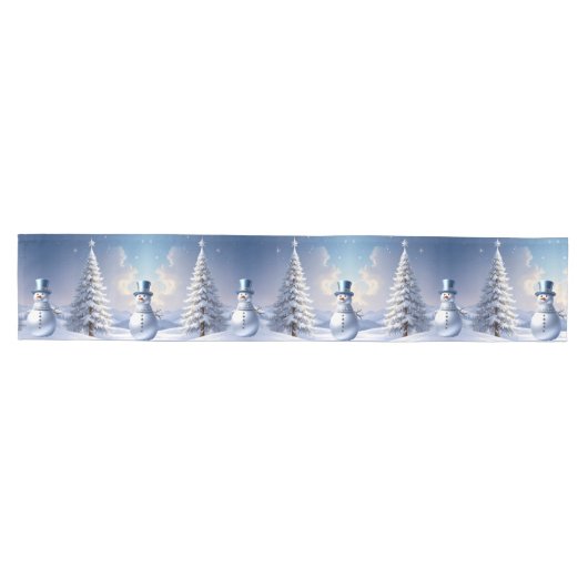 Blue Hat Snowman Christmas Tree Table Runner Mittelgroßer Tischläufer (Horizontal)