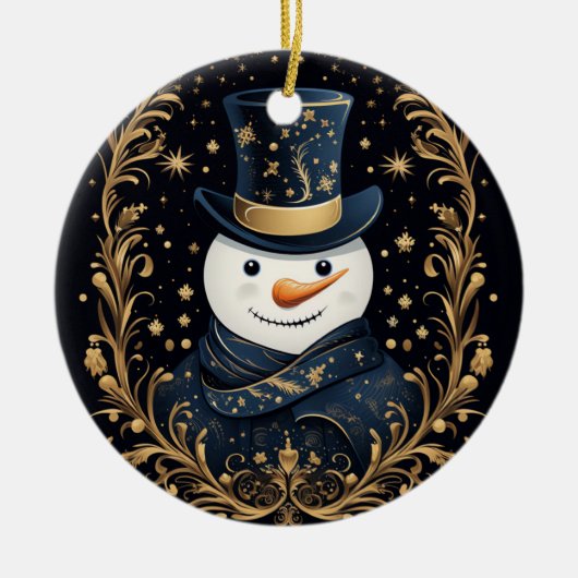 Blue Hat Snowman Gold Decorative Ornament (Vorne)