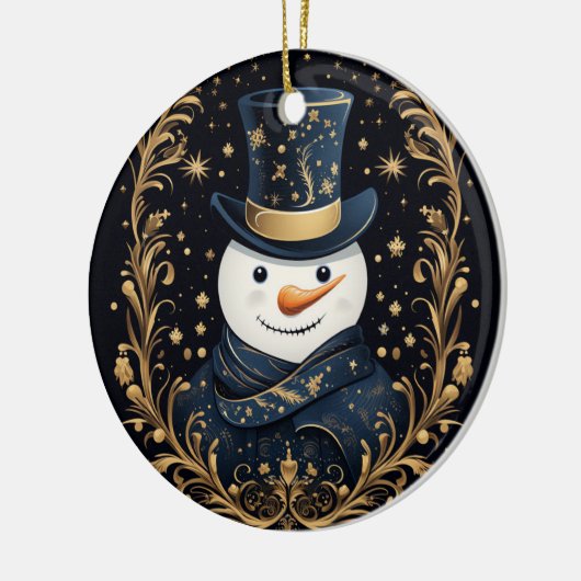 Blue Hat Snowman Gold Decorative Ornament (Links)