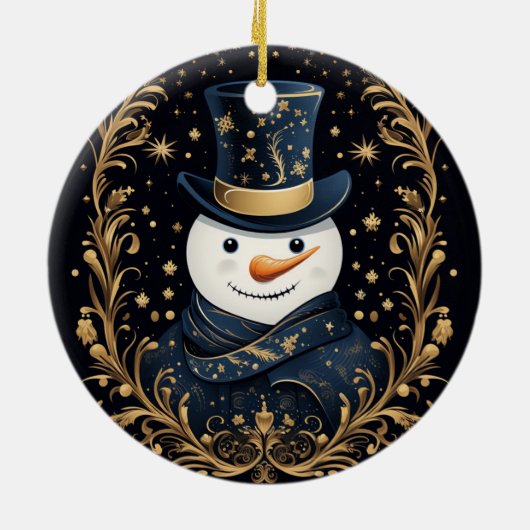 Blue Hat Snowman Gold Decorative Ornament (Hinten)