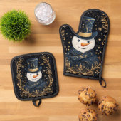 Blue Hat Snowman Holiday Ofenhandschuh & Topflappen-Set (Oben Unten)
