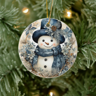 Blue Hat Snowman Weihnachten Keramik Ornament