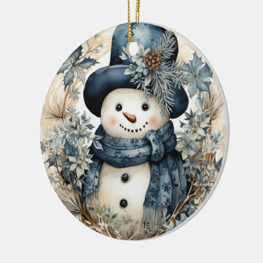 Blue Hat Snowman Weihnachten Keramik Ornament (Links)