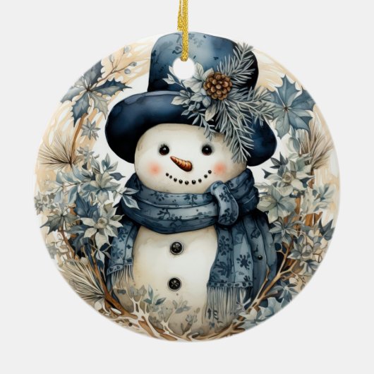 Blue Hat Snowman Weihnachten Keramik Ornament (Hinten)