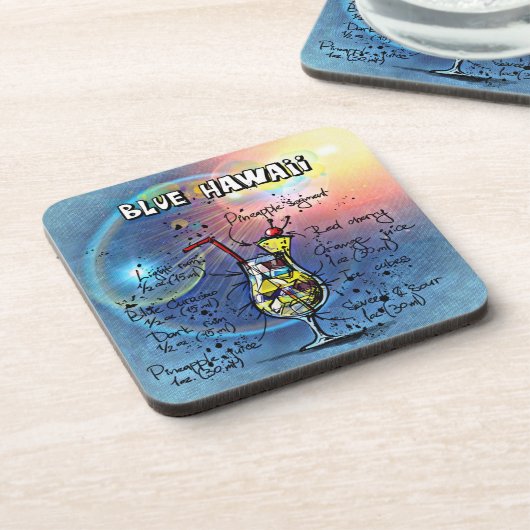 Blue Hawaii Cocktail (#1 von 12 Sets mit Rezept fü Getränkeuntersetzer (Linke Seite)