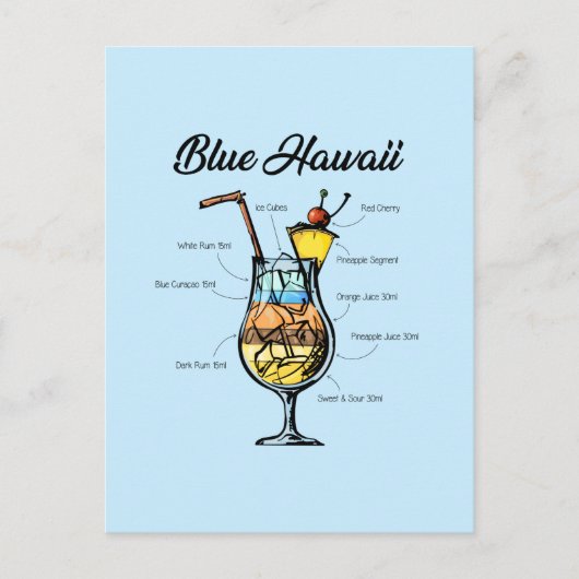 Blue Hawaii Cocktail Rezept Feiertagspostkarte (Vorderseite)