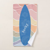 Blue Hawaii Surfboard on Pastel Waves Badhandtuch Set (Handtuch)