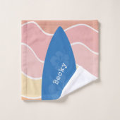 Blue Hawaii Surfboard on Pastel Waves Badhandtuch Set (Waschlappen)