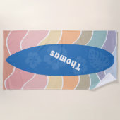 Blue Hawaii Surfboard on Pastel Waves Strandtuch (Vorderseite)