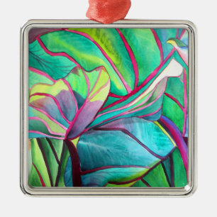 Blue Hawaii Tropical leaf foliage art Ornament Aus Metall