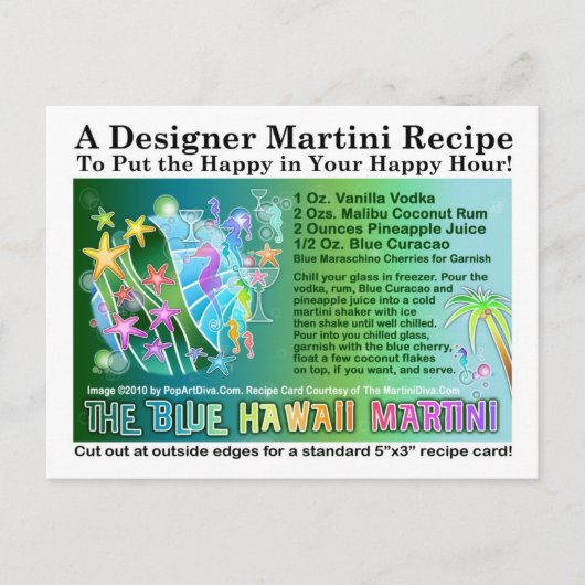 Blue Hawaii Tropical Martini Rezept Karte (Vorderseite)