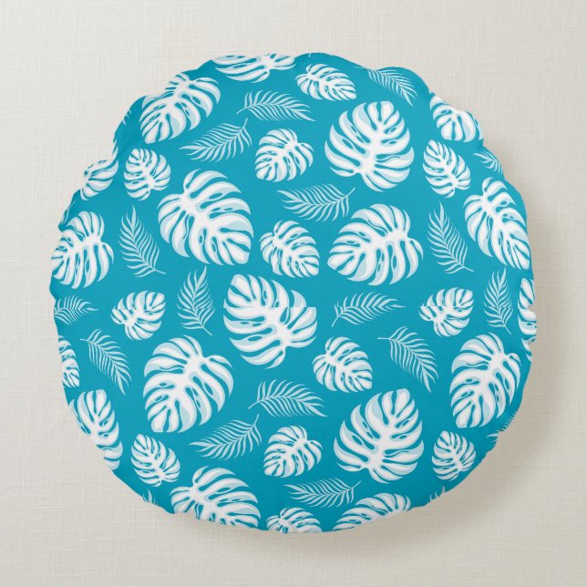 Blue Hawaiian Print Rundes Kissen (Vorderseite)