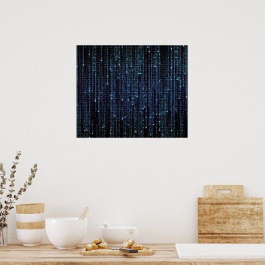 Blue HD Matrix Digital Rain Poster (Küche)