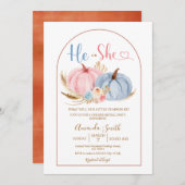 Blue He or She Boho Pink Pumpkin Gender Reveal Einladung (Vorne/Hinten)