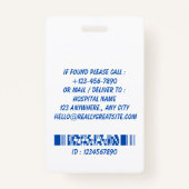 Blue Healthcare Worker Photo ID Badge Ausweis (Rückseite)