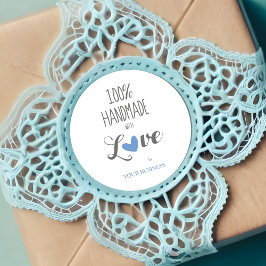 Blue Heart 100% Handmade with Love Quote Runder Aufkleber