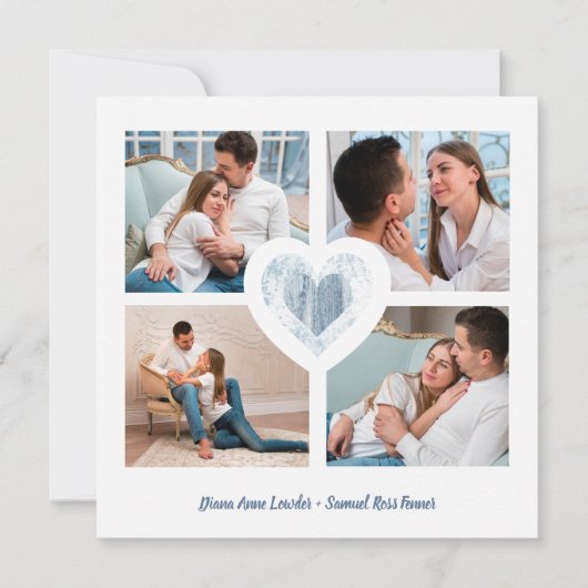 Blue Heart 4 Fotos Verlobung Sitzungsperiode Save The Date (Vorderseite)