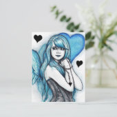 Blue Heart Angel Gothic Fantasy Postcard Postkarte (Stehend Vorderseite)