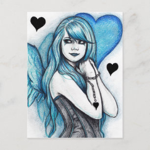 Blue Heart Angel Gothic Fantasy Postcard Postkarte